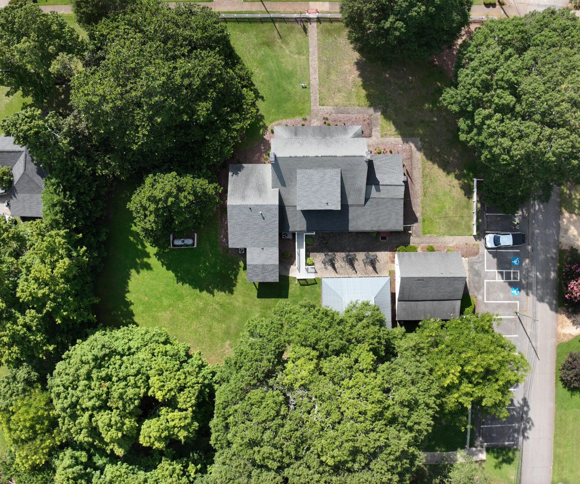 Aerial view of The Roop House